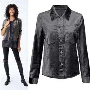 Cabi Women's Tuesday Topper Crushed Velvet Jacket Dark Gray Boho Size Medium